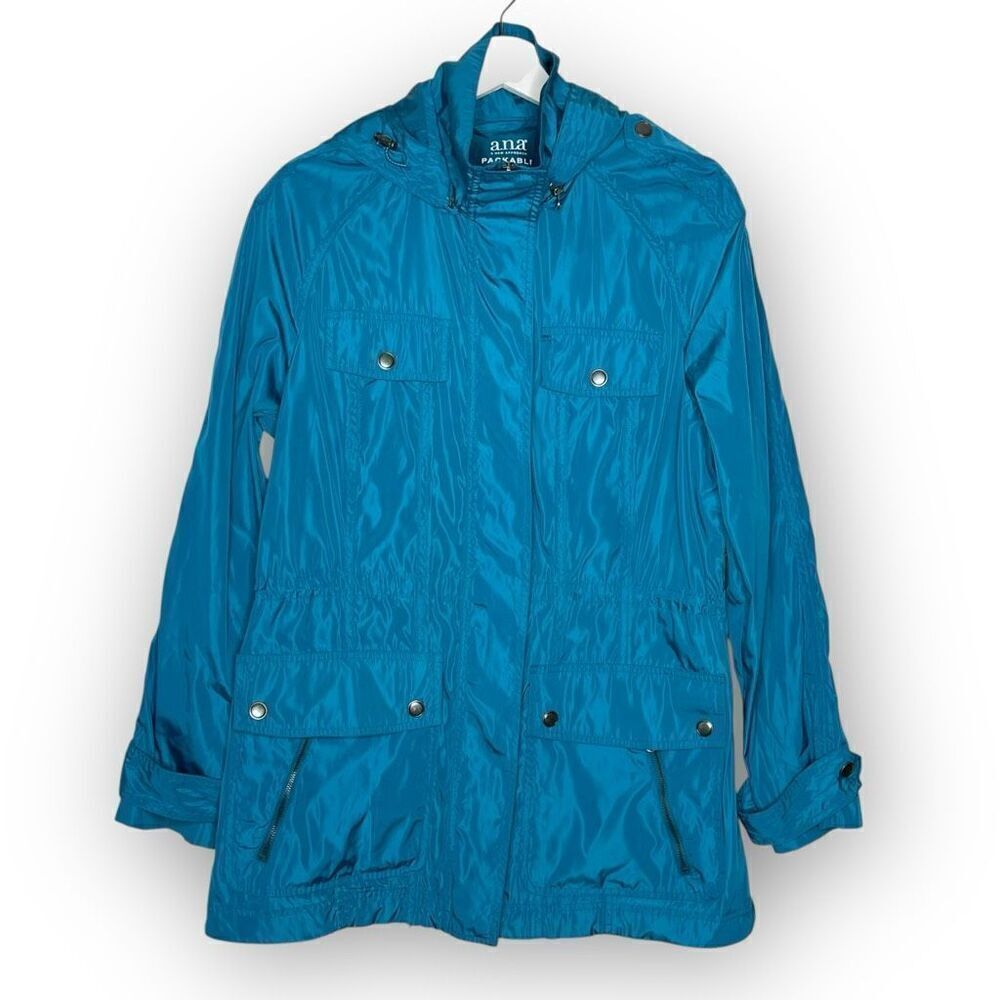 A.N.A. A New Aproach Teal Packable Windbreaker Full Zip Jacket Women’s Size L